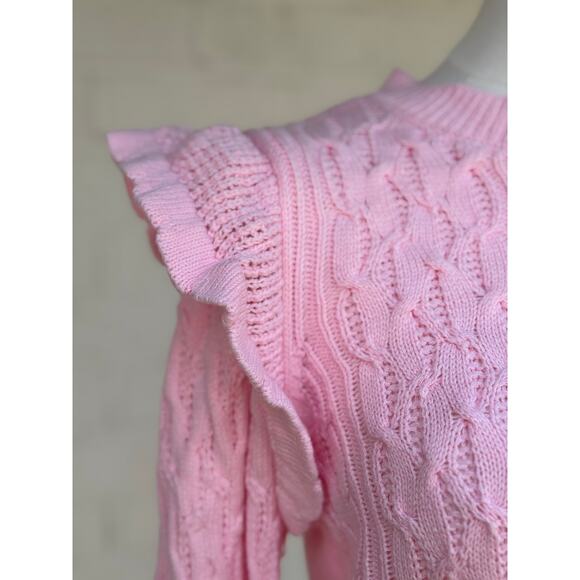 Crown & Ivy Sweater Women Small Meadow Pink Ruffle Cable Knit Fairy Kei Style - Picture 3 of 6